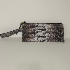 HOBO Black, White & Brown Textured Wristlet Clutch
